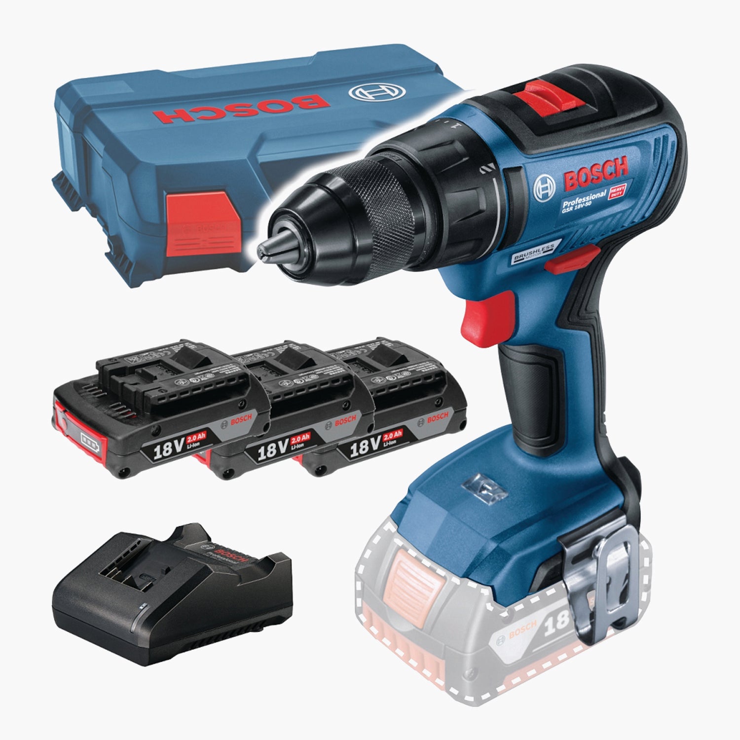 BOSCH 06019H5005 GSR 18V-50 3X GBA 2,0 Ah + GAL Akumulatorski izvijač