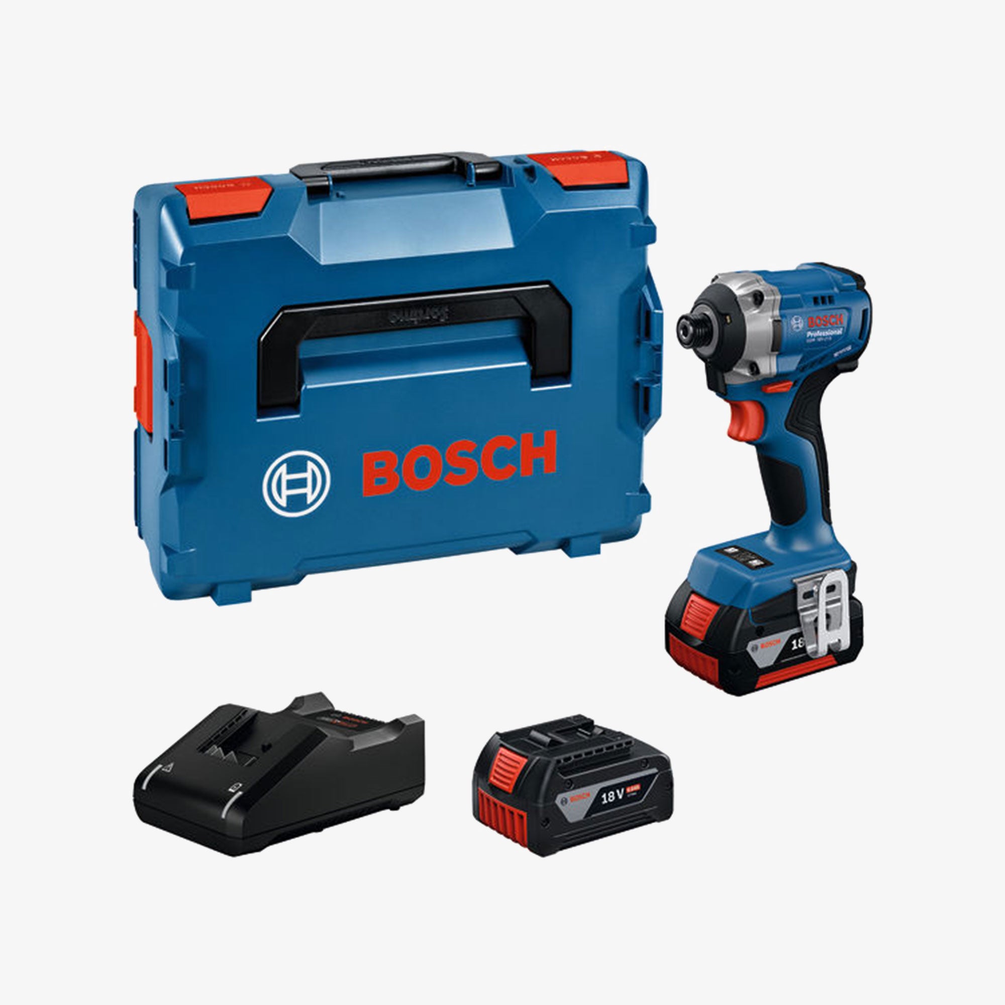 BOSCH 06019N2022 GDR 18V-215 Akku-Schlagschrauber + Koffer + 2 x Akku GBA 18V 2,0Ah 1607A350MA + Ladegerät GAL 18V-20 Professional 2607226297