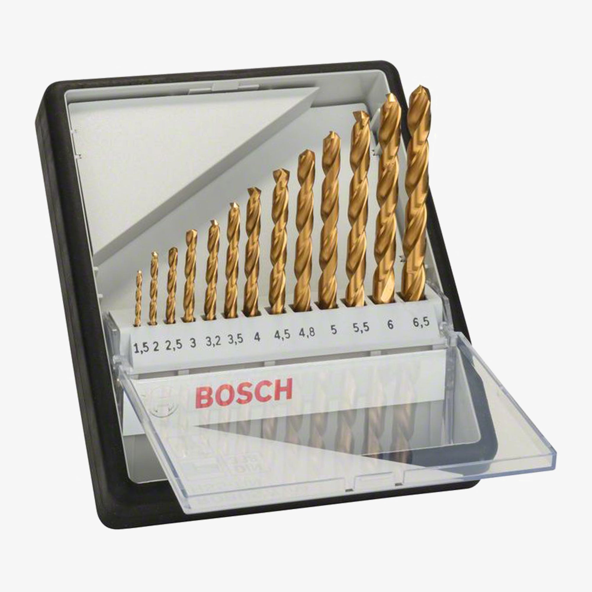 BOSCH 2607010539 Satz mit 13 Bohrern für Metall Robust Line HSS-TiN, 135°, 1,5 – 6,5 mm