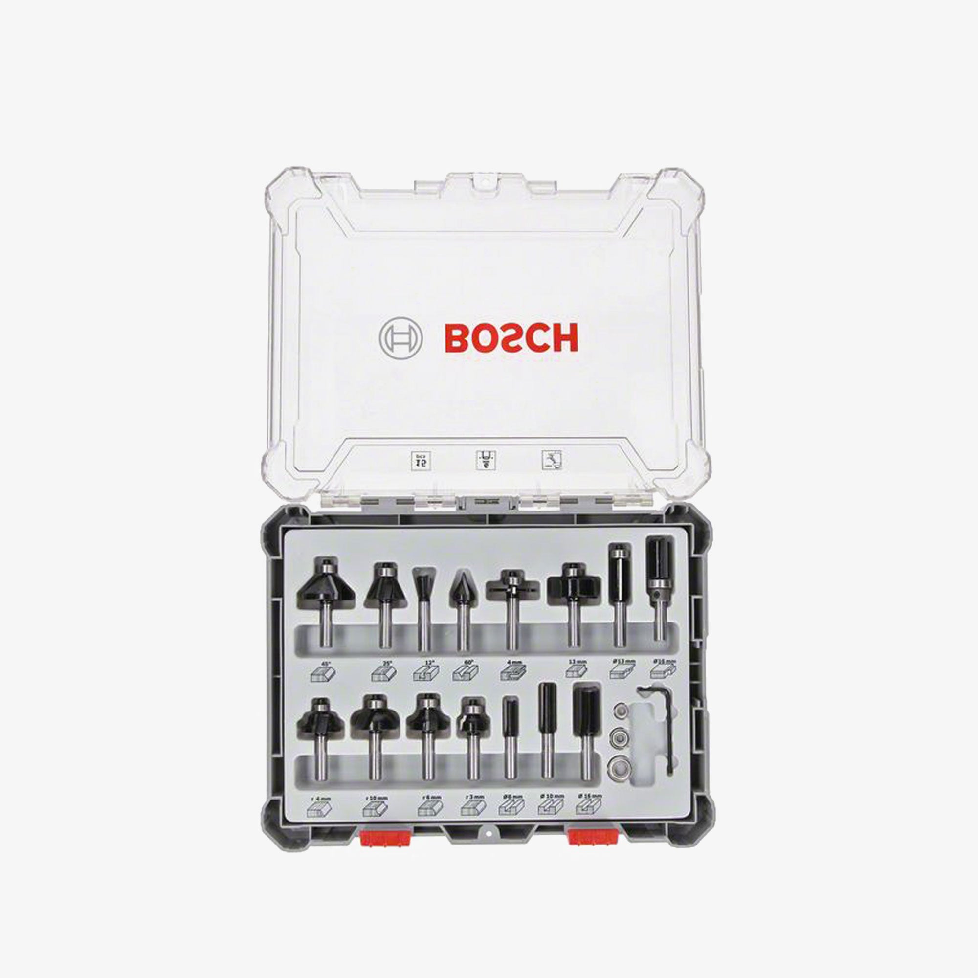 BOSCH 2607017471 Fräser-Set, 15-teilig, gemischt, 6 mm Schaft